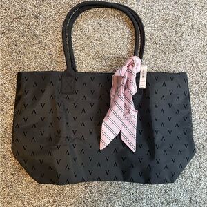 NWT Victoria's Secret Black V Embossed Tote Bag with Scarf